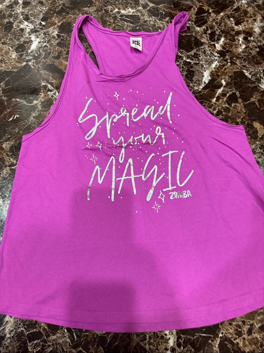Zumba Fitness Women's Bright Magenta Racerback Tank with Silver Script
